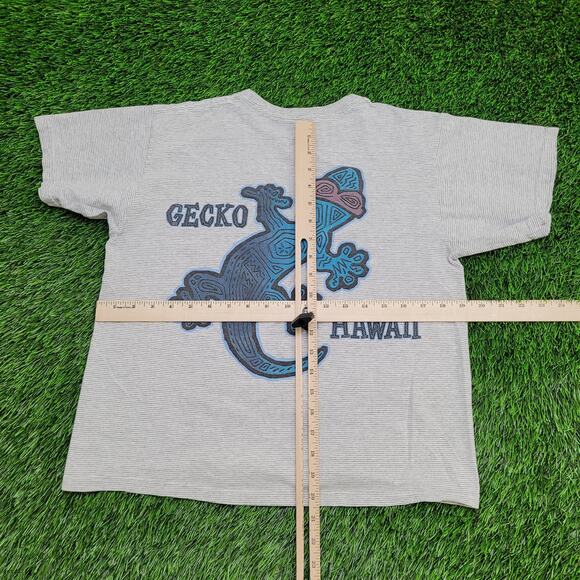 Vintage 90s Gecko Hawaii Stripes Shirt S/M 19x20 Gray USA - Picture 3 of 15